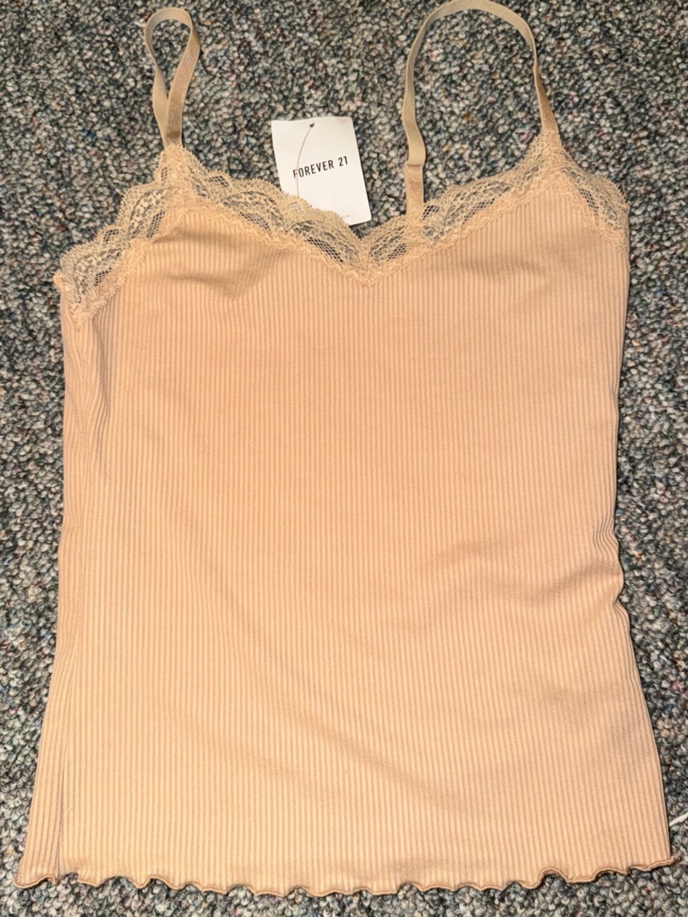 Forever 21 Beige Lace-Trim Ribbed Cami